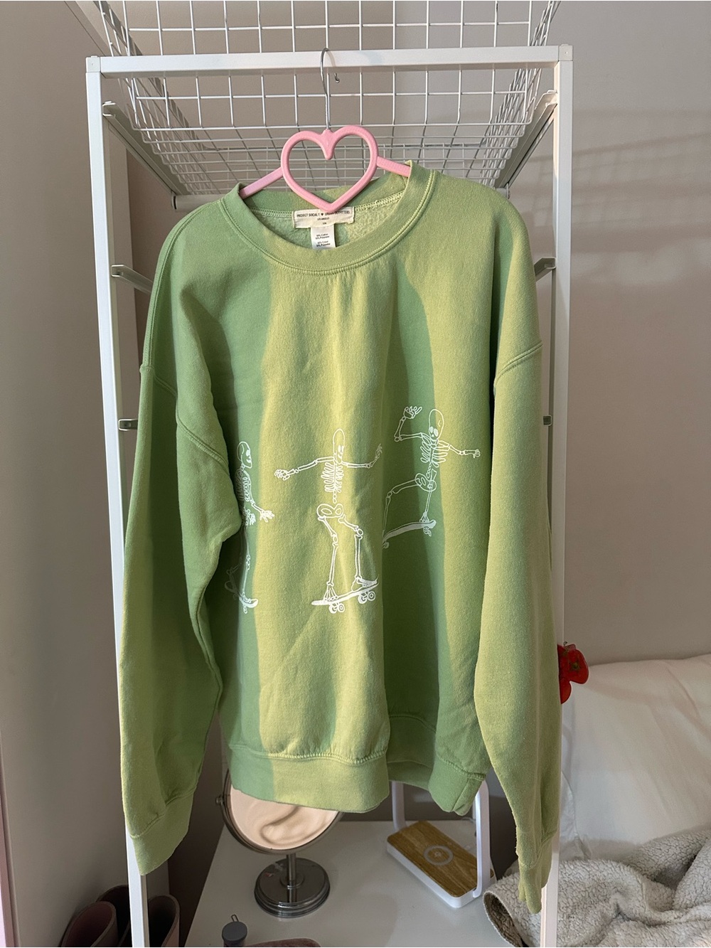 Men's Light Green Skeleton Skate Crewneck Sweatshirt UO